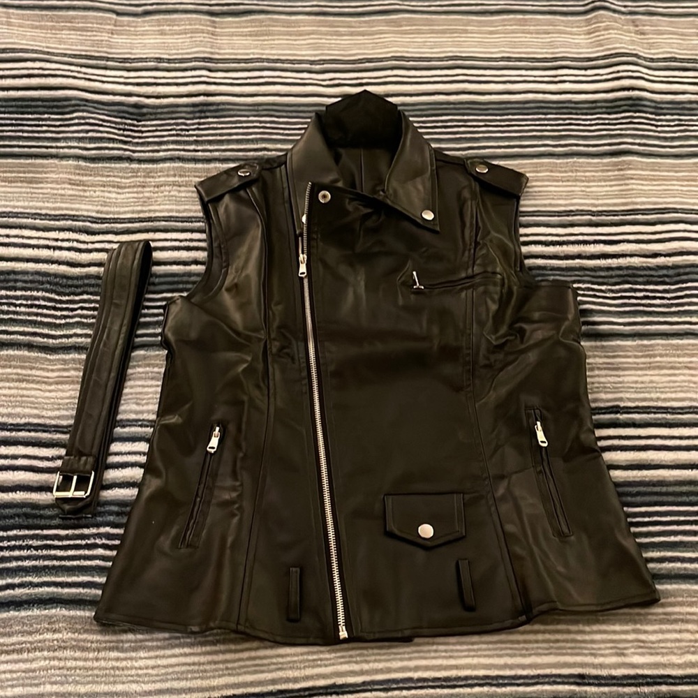 Faux Leather Goth Vest with Belt